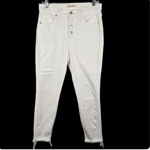 Madewell 10" High Rise Skinny Crop Raw Hem Button Fly White Denim Jeans Size 30